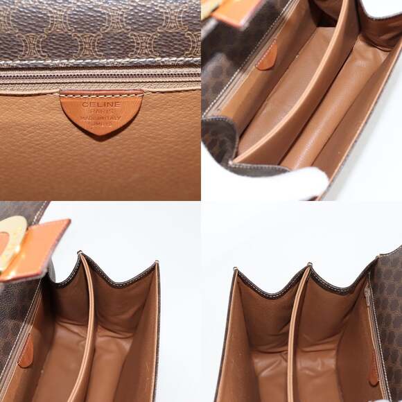 CELINE Circle Macadam Canvas Hand Bag Pvc Leather Brown Gold - Picture 12 of 13